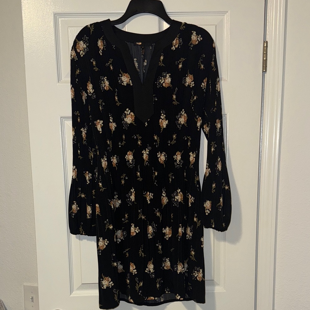 Maje Black Floral Long Sleeve Dress